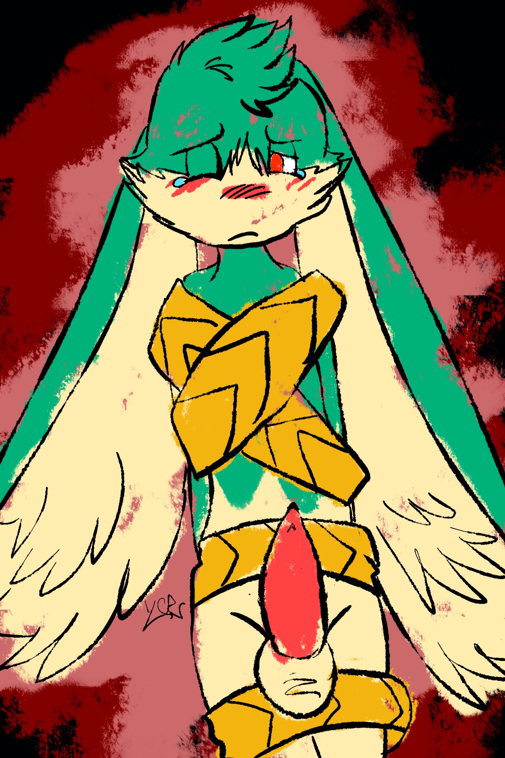 1boy blush bondage empa king_of_sorrow klonoa_(series) long_ear male male_only nude penis red_eyes rule34 solo tear ycr