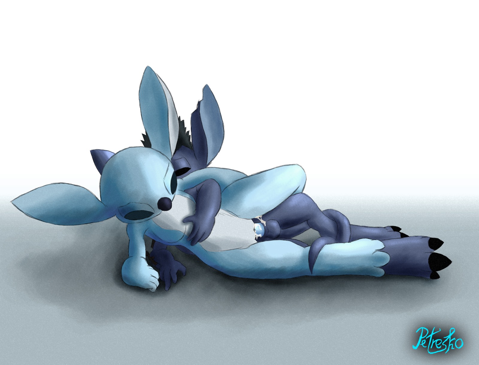 alien balls black_eyes blue_body blue_skin bodily_fluids cum cum_inside disney dripping duo e621 erection experiment_(lilo_and_stitch) female genital_fluids genitals hi_res lilo_and_stitch long_ears long_tail lying male male/female monster nude orgasm penetration penis petresko sex tail vaginal vaginal_penetration vulva