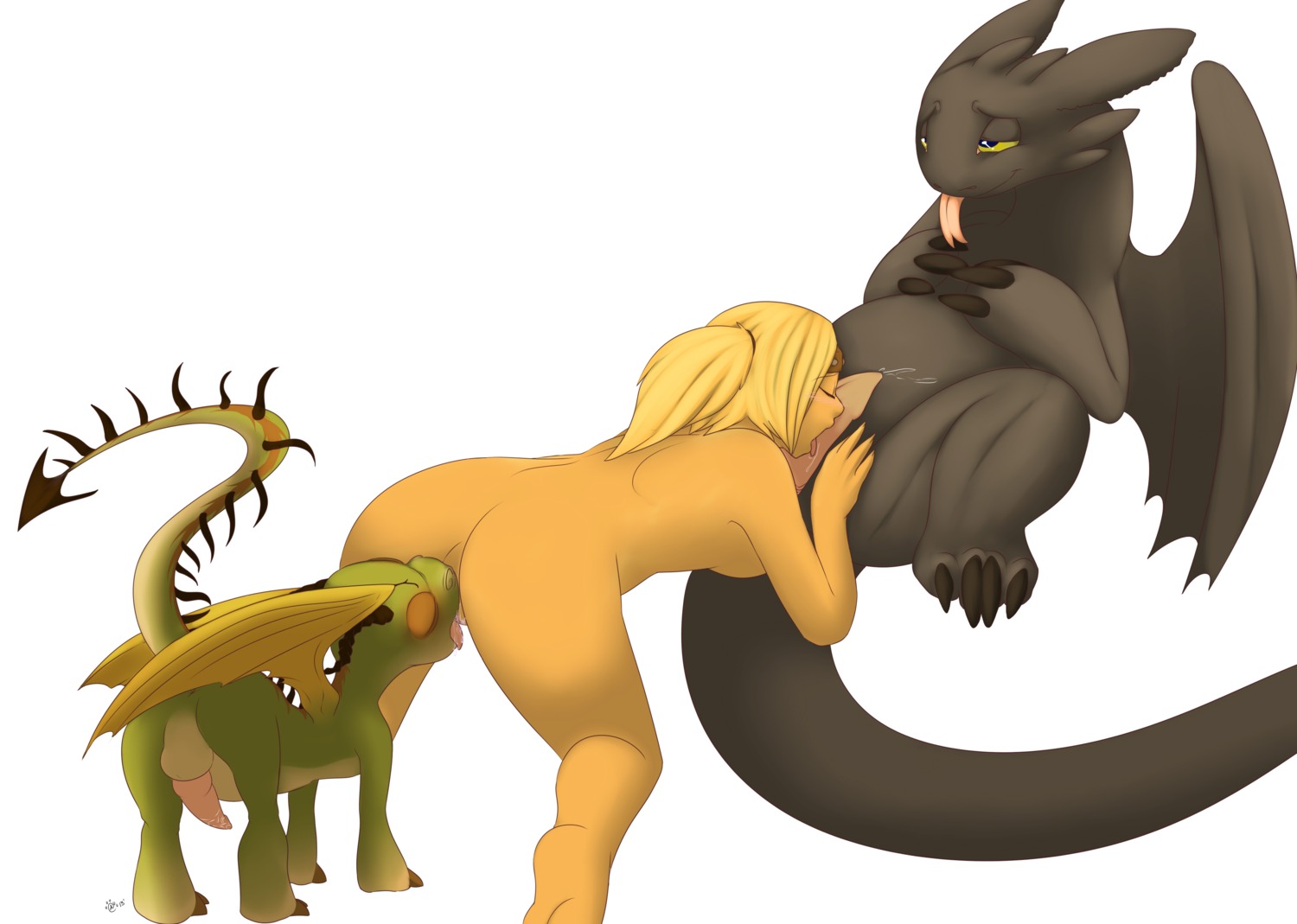 absurd_res astrid_hofferson balls bestiality black_body blonde_hair bodily_fluids breasts bubble_kitten17 cum cum_on_self cunnilingus dragon dreamworks e621 erection european_mythology eyes_closed female female_human female_on_feral feral from_behind_position fury_(httyd) genital_fluids genitals green_body grey_body group group_sex hair hi_res horn how_to_train_your_dragon human human_on_feral interspecies licking lying male male/female mammal membrane_(anatomy) membranous_wings mythological_creature mythological_scalie mythology night_fury nude on_back open_mouth oral penile penile_spines penis penis_lick reptile scalie sex simple_background spikes spread_legs spreading tail terrible_terror threesome tongue tongue_out toothless trio vaginal western_dragon white_background wings