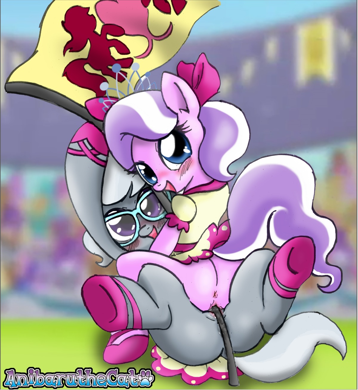 2013 absurd_res anibaruthecat anus blue_eyes blush bodily_fluids crown diamond_tiara_(mlp) digital_media_(artwork) duo e621 earth_pony equid equine female female/female feral flag friendship_is_magic fur genital_fluids genitals grey_body grey_fur hair hasbro headgear hi_res horse loli mammal multicolored_hair my_little_pony outside pink_body pink_fur pony silver_spoon_(mlp) spread_legs spreading tiara two_tone_hair vaginal_fluids vulva young young_feral