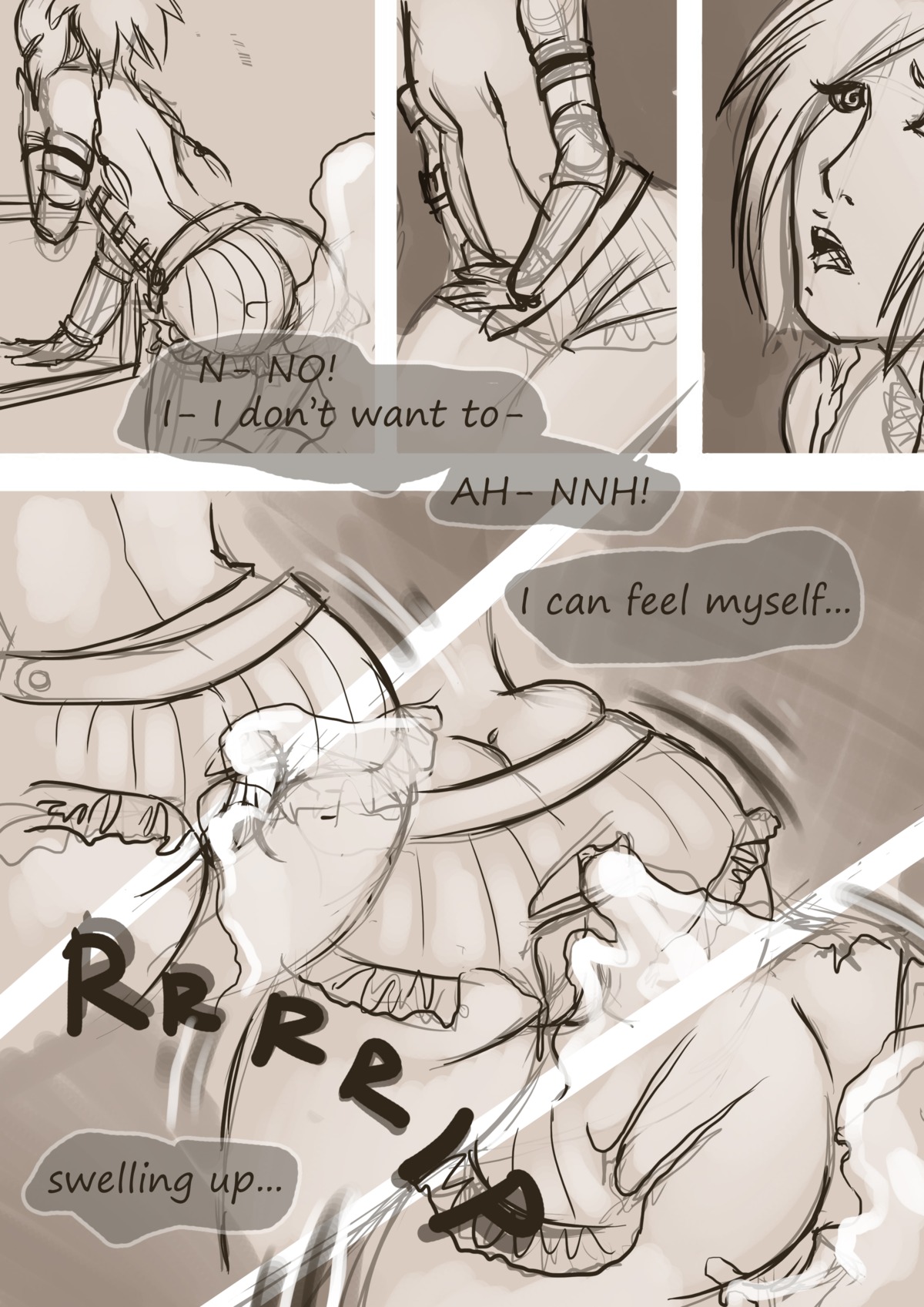 absurd_res anal anal_penetration anus big_butt butt comic e621 expansion female final_fantasy final_fantasy_x genitals greyscale hi_res human mammal monochrome not_furry penetration rikku_(final_fantasy) ronnie92 slime solo square_enix vaginal vaginal_penetration vulva