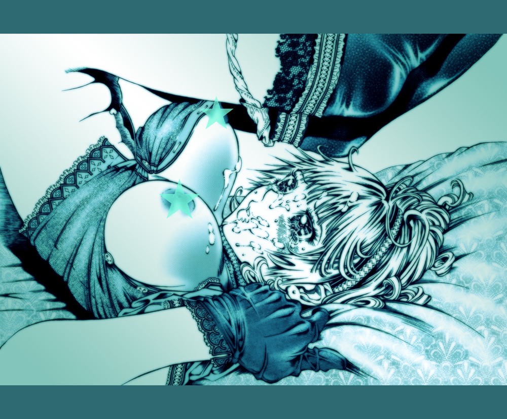 breasts censored cum cum_on_hair facial female gloves hairband lace monochrome original panties panty_pull rule34 suzfou thighhighs underwear