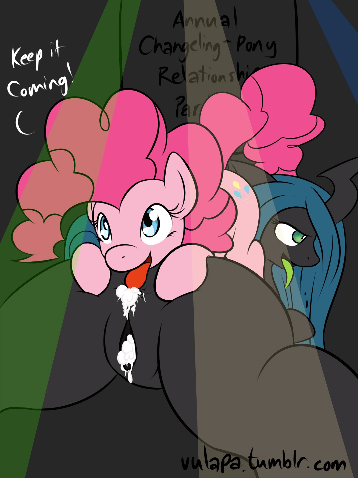 2013 3:4 after_sex anal anus arthropod black_body blue_eyes blue_hair bodily_fluids changeling_(mlp) cum cum_in_ass cum_in_vagina cum_inside cutie_mark dialogue duo e621 earth_pony english_text equid equine felching female female/female feral friendship_is_magic fur genital_fluids green_eyes green_hair hair hasbro hi_res horn horse mammal my_little_pony oral pink_body pink_fur pink_hair pinkie_pie_(mlp) pony queen_chrysalis_(mlp) rimming sex spread_legs spreading talking_feral text tongue tongue_out vulapa wings