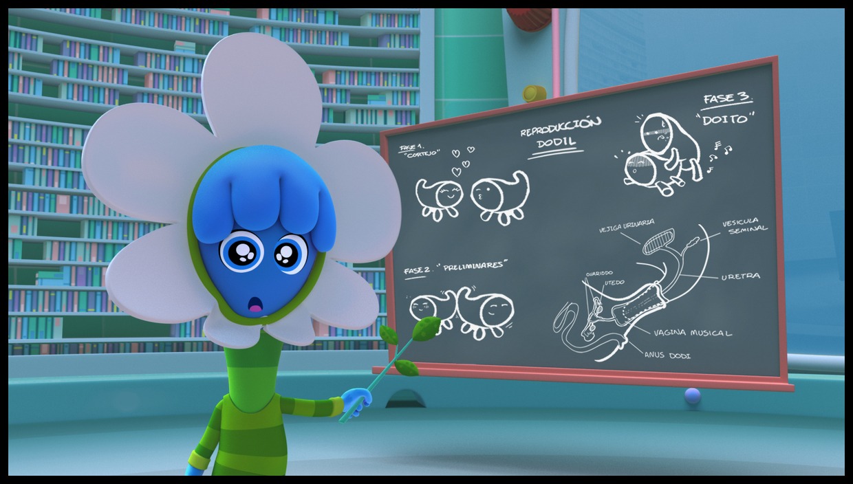 1girls blue_skin books bookshelf chalkboard costume demonstration dodo_(jelly_jamm) explanation female flower hearts jelly_jamm laboratory looking_at_viewer mina_(jelly_jamm) rule34 sex spanish_text tagme