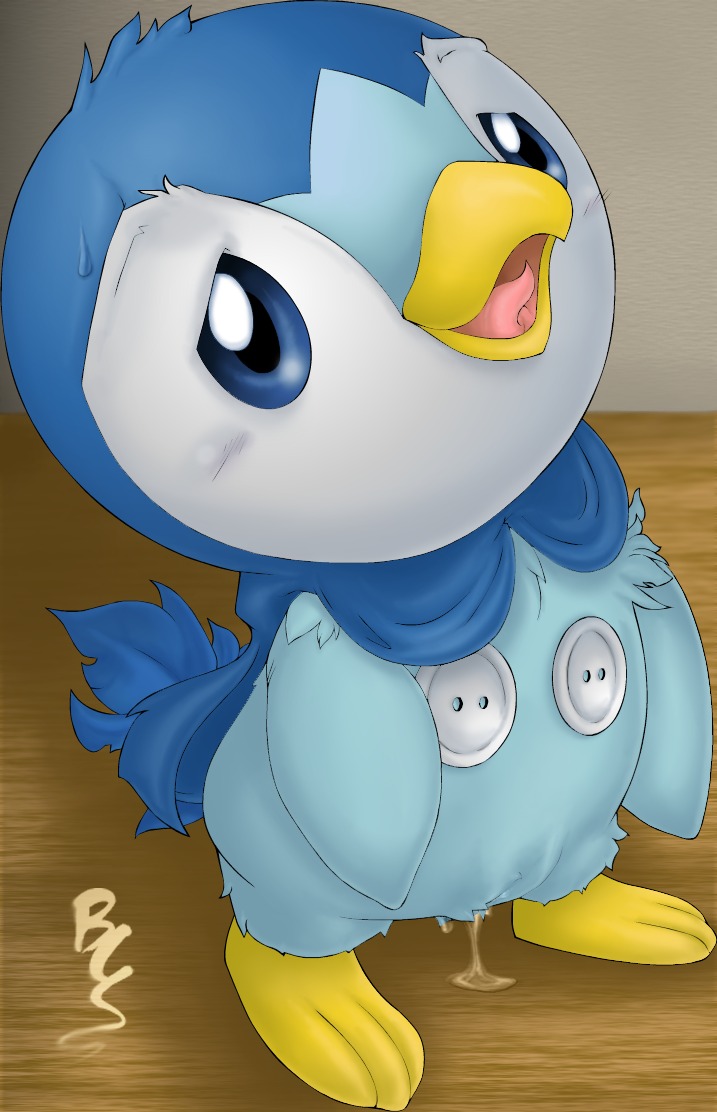 avian beak bird blue_body blue_eyes blue_feathers blush bodily_fluids buttercup_saiyan button_(fastener) e621 feathers female feral generation_4_pokemon genital_fluids genitals looking_up nintendo open_mouth piplup pokemon pokemon_(species) solo standing sweat vaginal_fluids vulva young