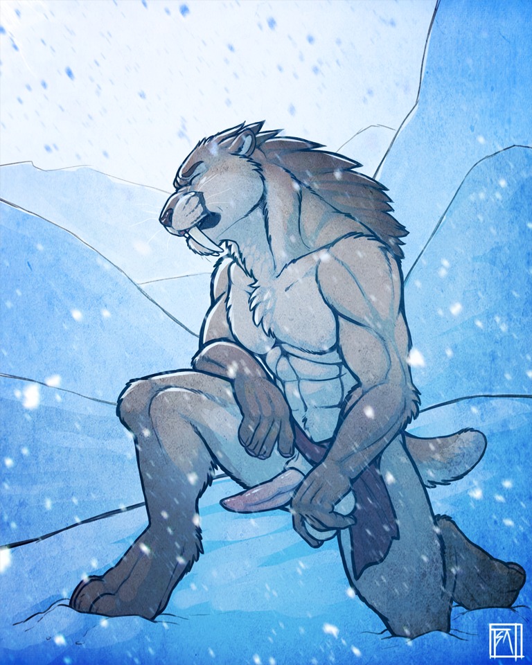 4:5 abs animal_genitalia anthro ball_fondling balls biceps big_muscles biped black_nose blizzard_(weather) bottomwear bottomwear_aside branath branath_windreanch brown_body brown_fur brown_hair chest_tuft clothed clothing clothing_aside cool_colors detached_sheath digitigrade e621 erection eyes_closed fangs felid fondling fur genitals hair kneeling loincloth loincloth_aside male mammal muscular muscular_anthro muscular_male on_one_knee outside pecs penis pose prehistoric_species presenting saber-toothed_tiger sabertooth_(anatomy) sheath side_view snow snowing solo tail tapering_penis teeth topless tsaiwolf tuft underwear whiskers