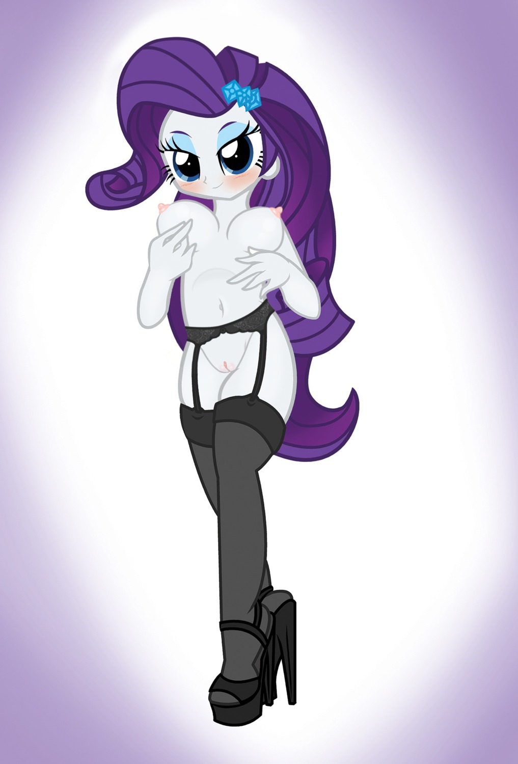 blush breasts clothed clothing diamonds_(suit) e621 equestria_girls female footwear full-length_portrait garter_belt garter_straps genitals hair hasbro hi_res high_heels hisexpliciteditor human humanoid legwear long_hair looking_at_viewer mammal my_little_pony not_furry partially_clothed platform_footwear platform_heels portrait pyruvate rarity_(eg) shoes solo stockings suit_symbol third-party_edit vulva white_body white_skin