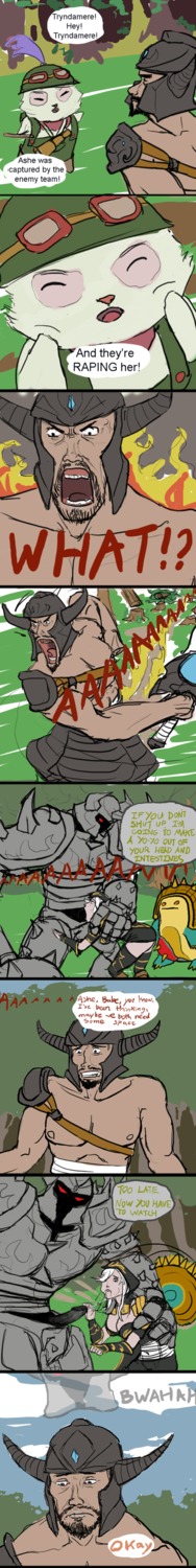 1girls aka6 ashe_(league_of_legends) being_watched caught caught_in_the_act comic cuckold cum cum_in_mouth cum_inside fellatio female forced league_of_legends male male/female monster_rape mordekaiser ntr penis rammus rape riot_games rule34 straight teemo tryndamere