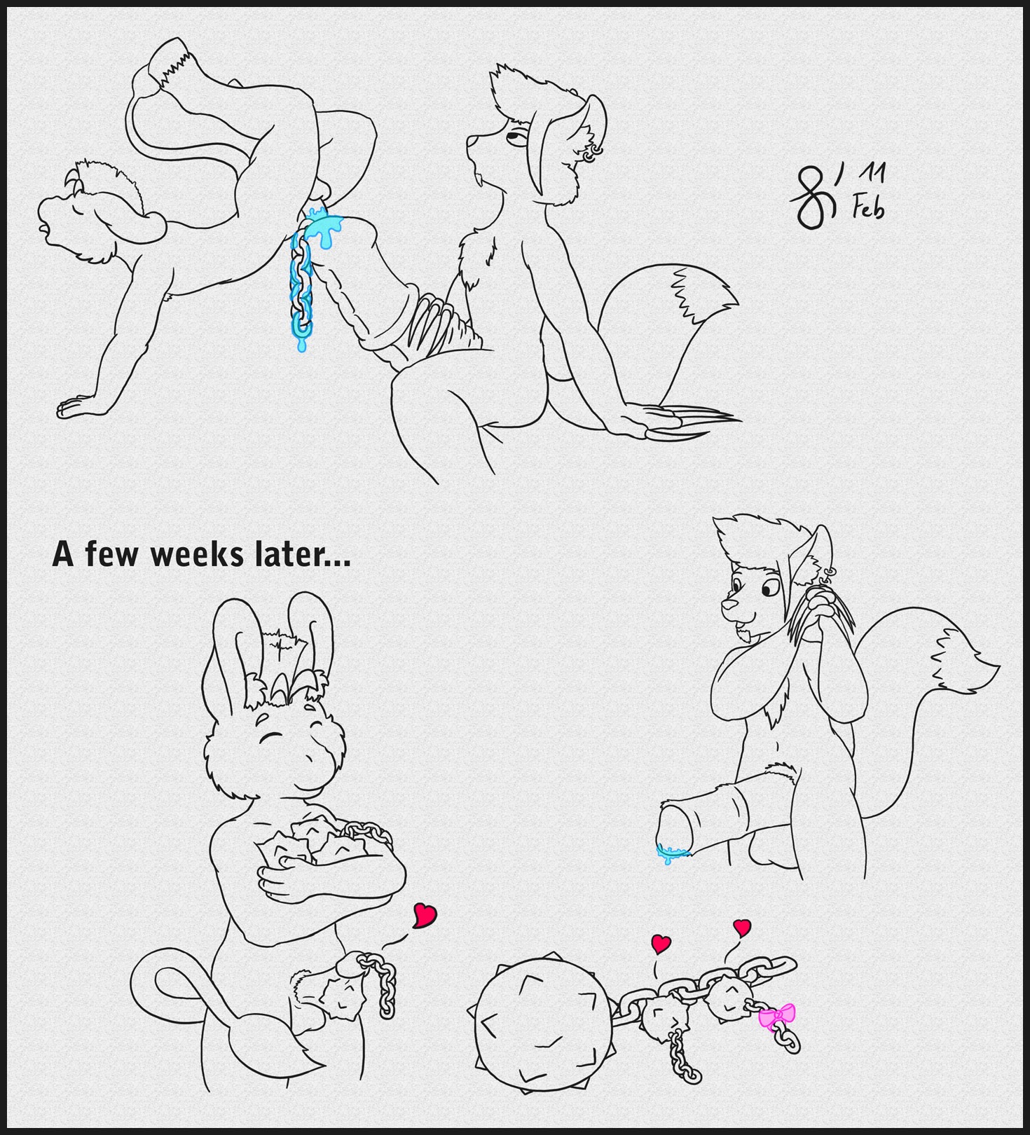animal_genitalia animal_penis anthro asinus ball big_penis black_border bodily_fluids border canid canine chain cum digital_drawing_(artwork) digital_media_(artwork) dipstick_tail donkey e621 equid equine equine_genitalia equine_penis erection fox genital_fluids genitals group heart_symbol hi_res huge_penis humanoid_genitalia humanoid_penis hyper hyper_genitalia hyper_penis joshua_(longblueclaw) male male/male mammal markings nightmare_fuel nude penetration penile penile_penetration penis penis_in_penis ribbons sen_grisane_(artist) sen_grisane_(character) simple_background solo_focus spiked_ball spikes tail tail_markings tail_tuft tuft unholy_abomination urethral urethral_penetration what white_background