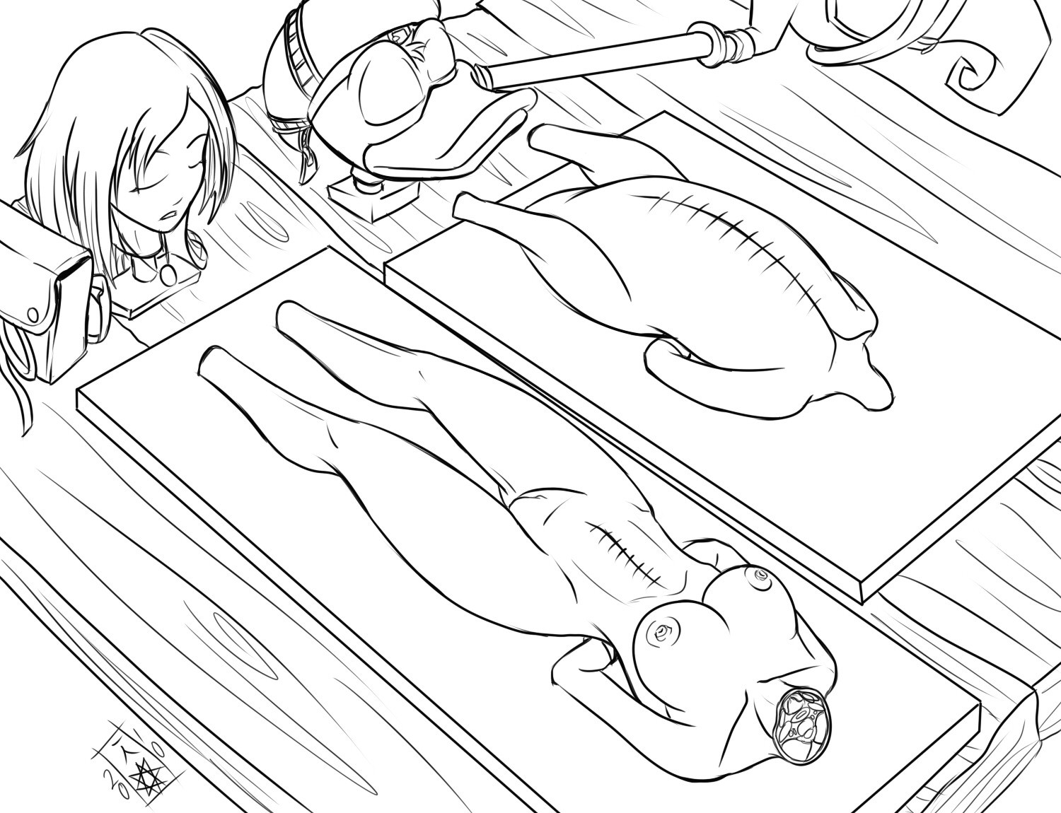 breasts disney donald_duck female gore kairi kingdom_hearts medium_breasts monochrome nipples rule34 tagme tanoshyht what