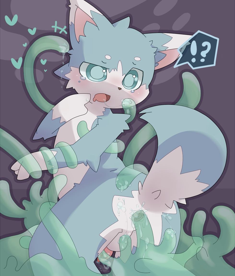 anal anal_penetration anthro balls domestic_cat e621 erection felid feline felis genitals kururi_itachi male mammal nude penetration penis question_mark shota simple_background solo tail tentacles young young_anthro