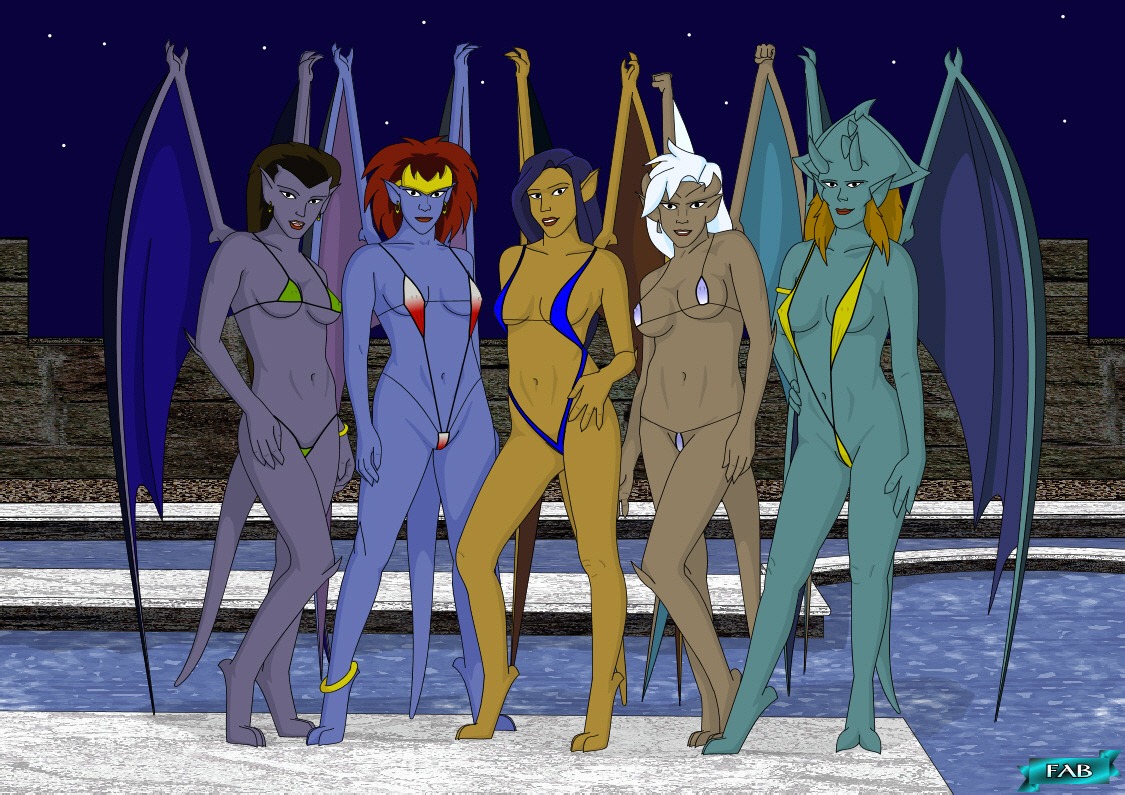 angela_(gargoyles) bikini bikini_bottom bikini_top blue_skin delilah_(gargoyles) demona disney elisa_maza elisa_maza_(gargoyled) fab3716 female gargoyles ophelia_(gargoyles) rule34