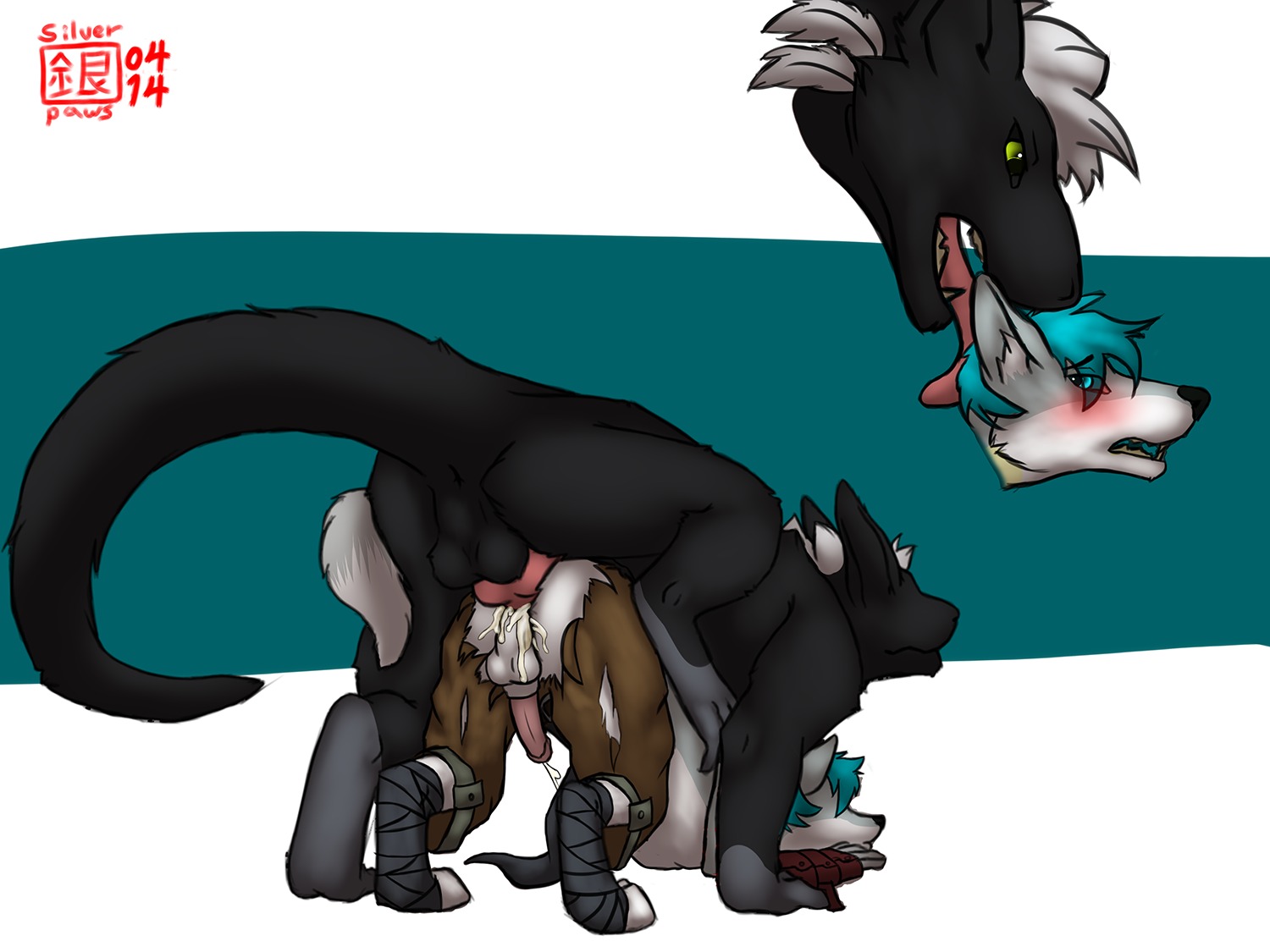4:3 all_fours anal anal_penetration anthro anthro_on_feral anthro_penetrated anus ass_up backsack balls bent_over bestiality blush bodily_fluids canid canine chakat-silverpaws_(character) cum cum_in_ass cum_inside duo e621 erection feathers feral feral_penetrating feral_penetrating_anthro from_behind_position genital_fluids genitals interspecies knot licking male male/male male_on_feral male_penetrated male_penetrating male_penetrating_male mammal nude penetration penis sex tongue tongue_out xoloitz
