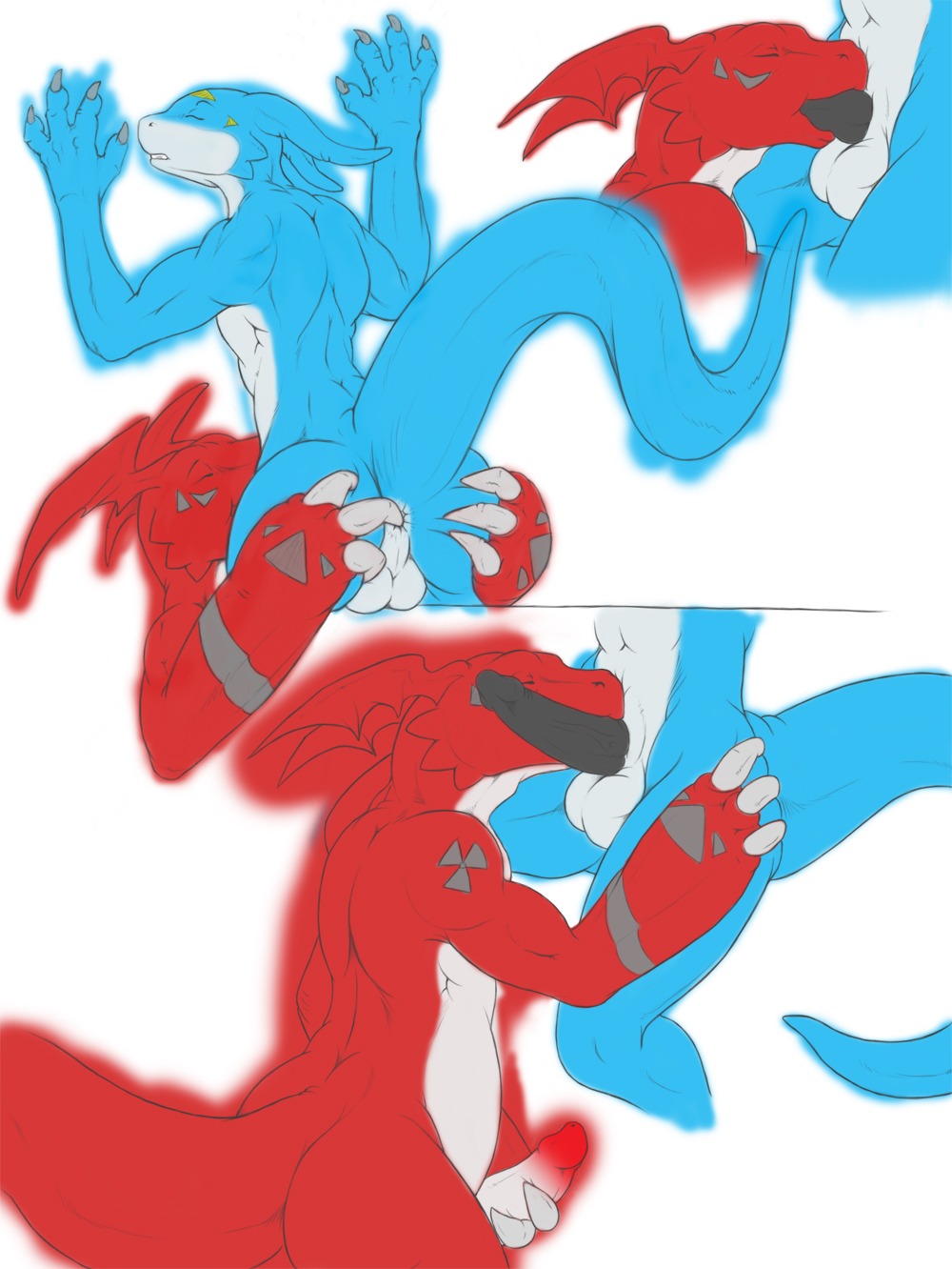 anthro digimon digimon_(species) dragon flamedramon guilmon male male_only narse reptile rule34 scalie tagme tail