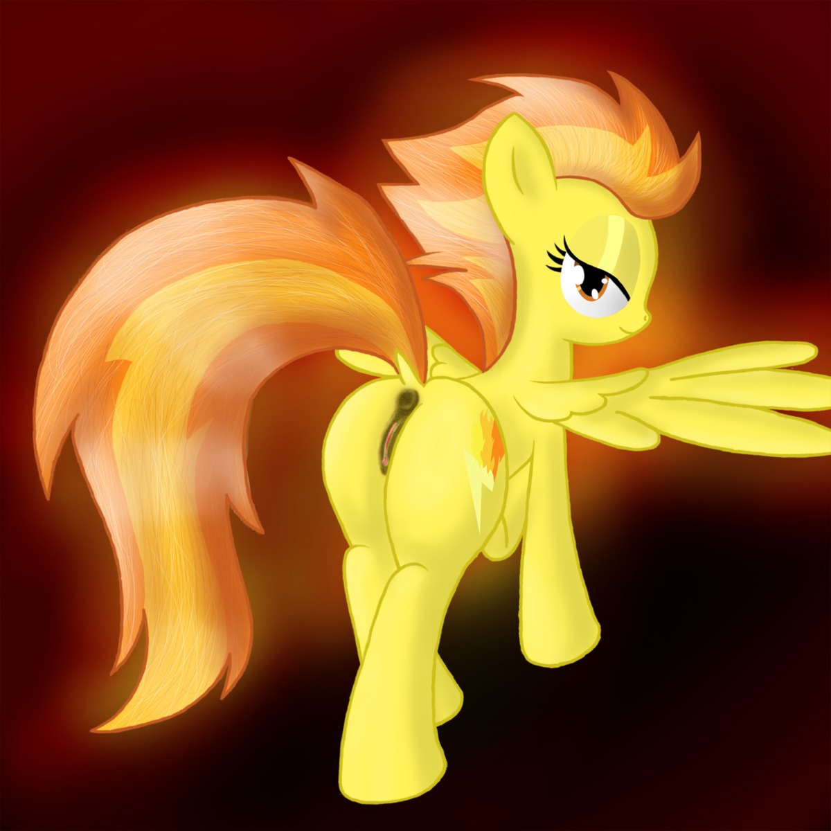 1:1 2012 anus ask_scootastud bedroom_eyes brown_eyes butt cutie_mark e621 equid equine feathered_wings feathers female feral friendship_is_magic genitals hair half-closed_eyes hasbro hi_res looking_at_viewer mammal multicolored_hair my_little_pony mythological_creature mythological_equine mythology narrowed_eyes nude pegasus presenting puffy_anus quadruped seductive solo spitfire_(mlp) tail two_tone_hair vulva wing_boner wings wonderbolts_(mlp) yellow_body yellow_feathers