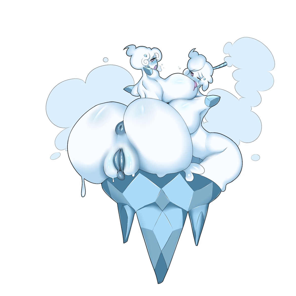 1:1 anthro anthrofied anus big_butt big_clitoris breasts butt clitoris darth_saburou duo e621 female female/female generation_5_pokemon genitals hi_res huge_butt ice multi_upper_body nintendo pokemon pokemon_(species) pokemorph vanilluxe vulva