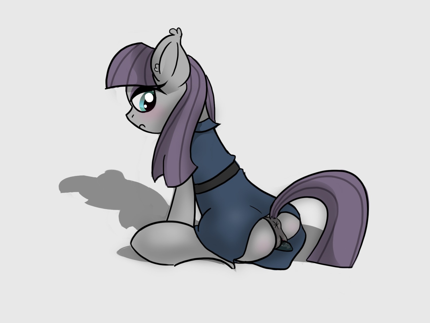 2014 4:3 anus blue_eyes blush bodily_fluids butt clothing e621 earth_pony equid equine eyeshadow female feral friendship_is_magic fur genital_fluids genitals grey_body grey_fur hair hasbro hi_res horse long_hair looking_back makeup mammal masturbation maud_pie_(mlp) my_little_pony pony presenting presenting_vulva purple_hair rock simple_background sitting solo unknown_artist unsatisfied vaginal vaginal_fluids vaginal_masturbation vulva