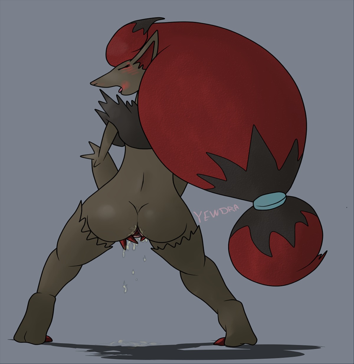 anthro ass back_view blush color female female_only fingering fur furry masturbation nude pokemon pokemon_(species) pokemon_bw pussy pussy_juice rule34 solo tagme yewdra zoroark