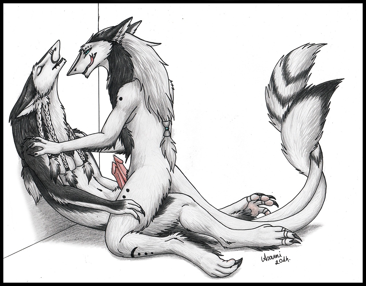 ajora_(ajora) anthro anthro_on_anthro asamikirinu bodily_fluids cum duo e621 erection frottage genital_fluids genitals jager_(specopsdragon) love male male/male mammal penile penis penises_touching romantic romantic_couple sergal sex tail