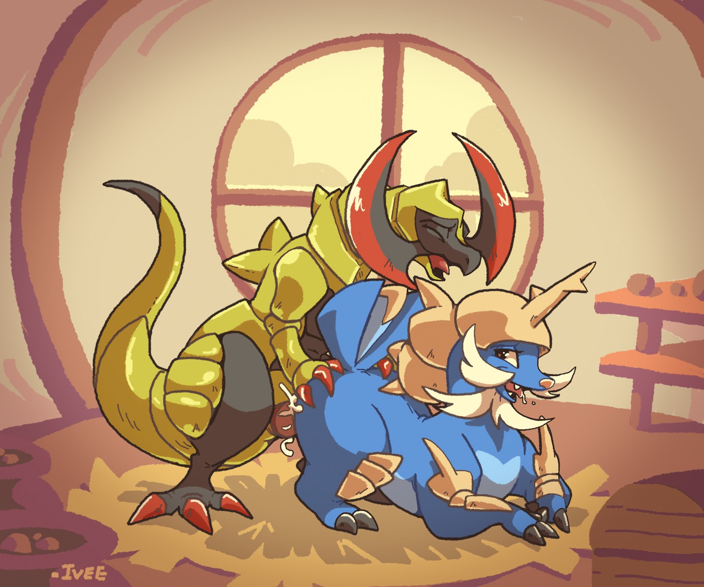 all_fours bodily_fluids butt butt_grab cum cum_inside doggystyle dragon drooling duo e621 english_text erection eyes_closed female female_penetrated feral feral_penetrated from_behind_position generation_5_pokemon genital_fluids genitals hand_on_butt happy happy_sex haxorus inside interspecies male male/female male_penetrating male_penetrating_female mammal mustelid mythological_creature mythological_scalie mythology nintendo open_mouth otter penetration penile penile_penetration penis penis_in_vagina pokemon pokemon_(species) saliva samurott scalie sex shellyochunks tail text tongue tongue_out vaginal vaginal_penetration