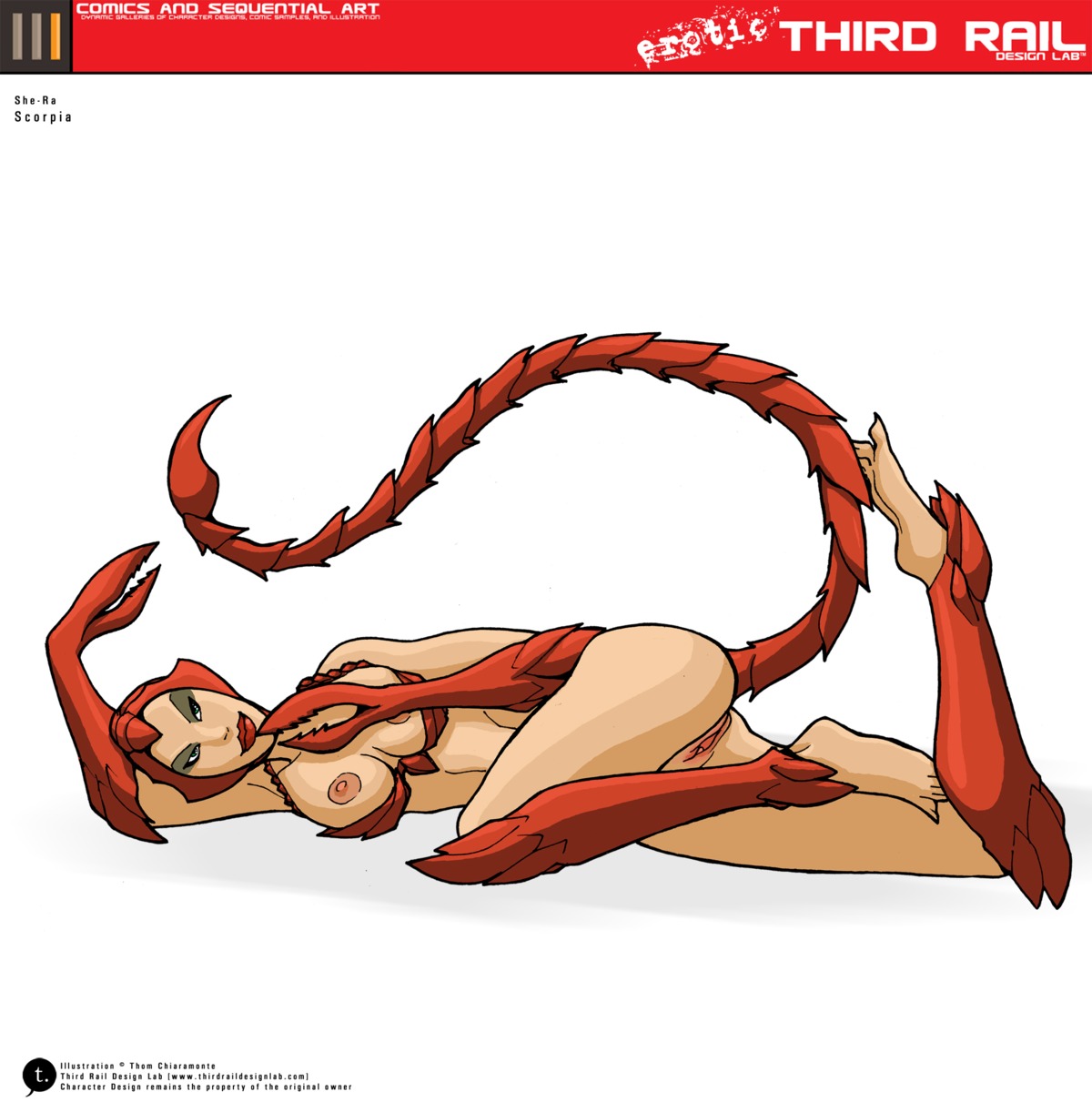 1girls breasts character_name female female_only filmation masters_of_the_universe pussy rule34 scorpia_(she-ra) scorpion_tail she-ra_princess_of_power signature solo solo_female solo_focus tail text trdl white_background
