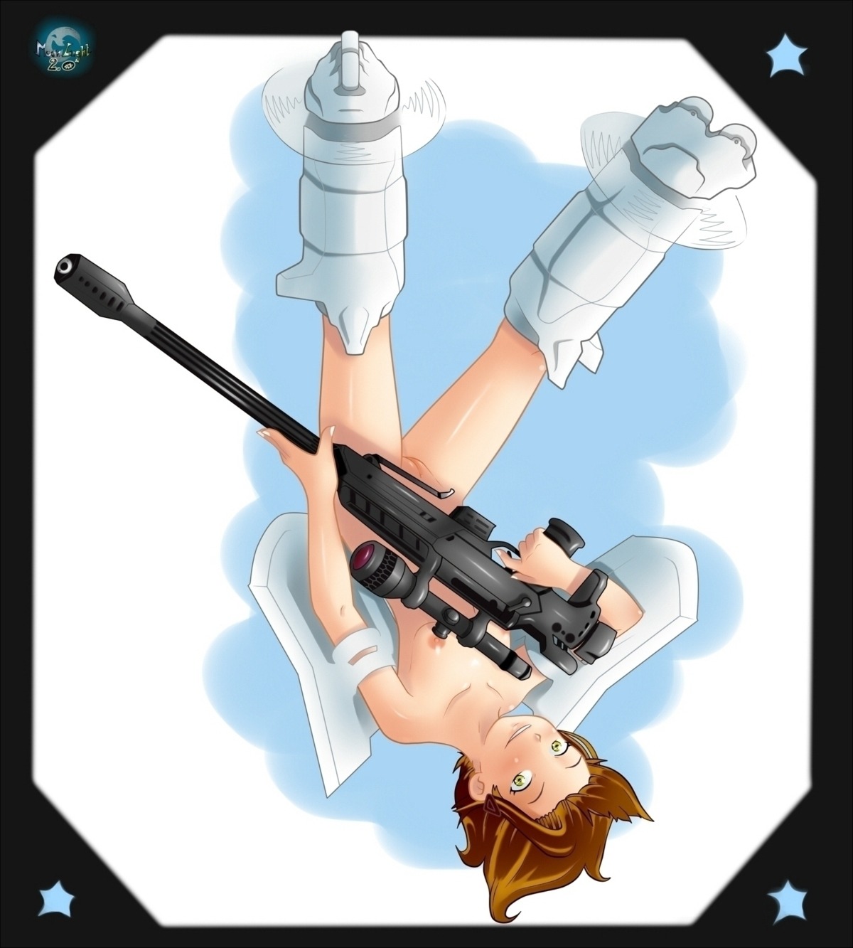 1girls female female_only flat_chest gun rule34 silvermoonlight solo tagme