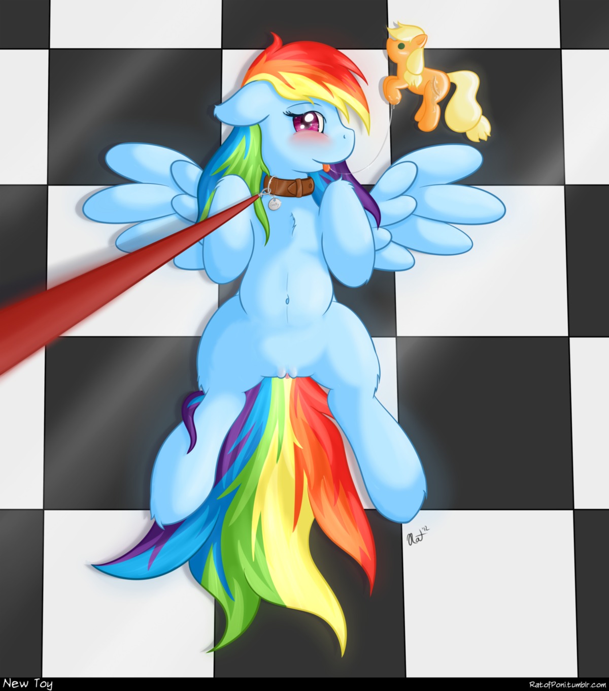 2012 applejack_(mlp) blue_body blue_feathers blue_fur collar digital_media_(artwork) doll e621 earth_pony equid equine feathered_wings feathers female feral friendship_is_magic fur genitals hair hasbro hi_res horse leash long_hair looking_at_viewer mammal multicolored_hair multicolored_tail my_little_pony mythological_creature mythological_equine mythology navel pegasus pony purple_eyes quadruped rainbow_dash_(mlp) rainbow_hair rainbow_tail ratofdrawn solo tail vulva wing_boner wings