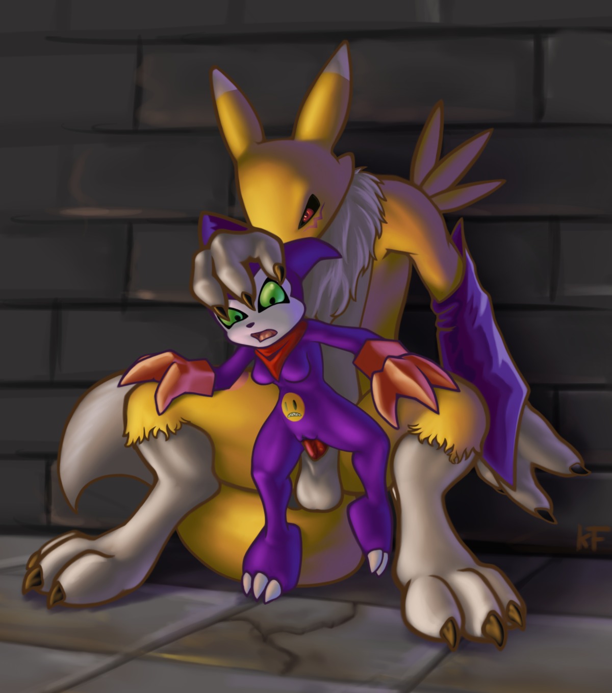 3_toes anthro anthro_on_anthro anthro_penetrated anthro_penetrating anthro_penetrating_anthro balls bandai_namco black_sclera canid canine clothing digimon digimon_(species) dipstick_tail dominant duo e621 erection feet female female_penetrated forced fur genitals gloves green_eyes handwear hi_res humanoid imp impmon interspecies kampfisken larger_anthro larger_dom larger_male male male/female male_penetrating male_penetrating_female mammal mane markings mostly_nude open_mouth outside penetration penis rape red_eyes renamon sex size_difference smaller_female smaller_humanoid tail tail_markings toes white_body white_fur yellow_body yellow_fur