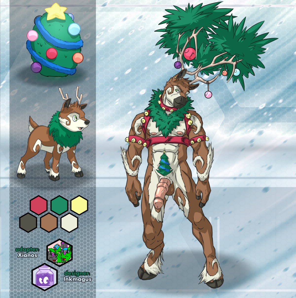 animal_genitalia animal_penis anthro bdsm bondage bound christmas deer e621 equine_genitalia equine_penis erection feral genitals hi_res holidays hooves inkmagus light_bondage male mammal new_world_deer outside penis plant reindeer solo third-party_edit tree