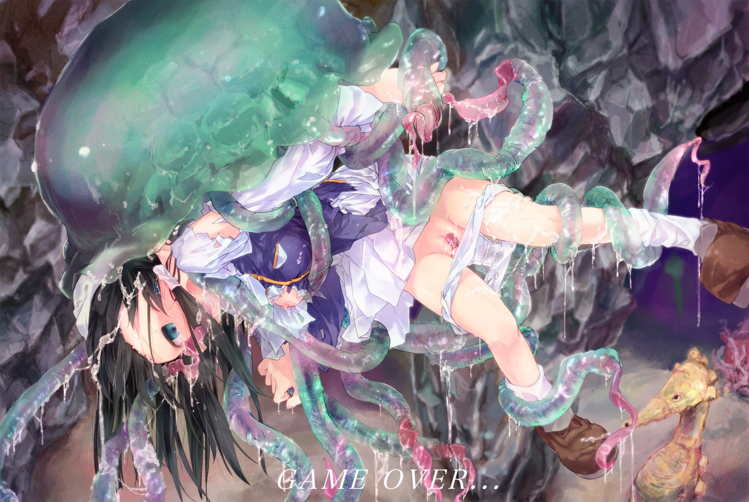 1girls anthro_only artist_request bad_end blood blue_eyes blush breasts brown_hair censored cum cum_on_body female game_over high_resolution human interspecies jellyfish kuroba monster nipples open_mouth original panties panty_pull pussy rape rule34 seahorse short_hair tear tentacle tentacle_rape torn_clothes underwear virgin zoophilia