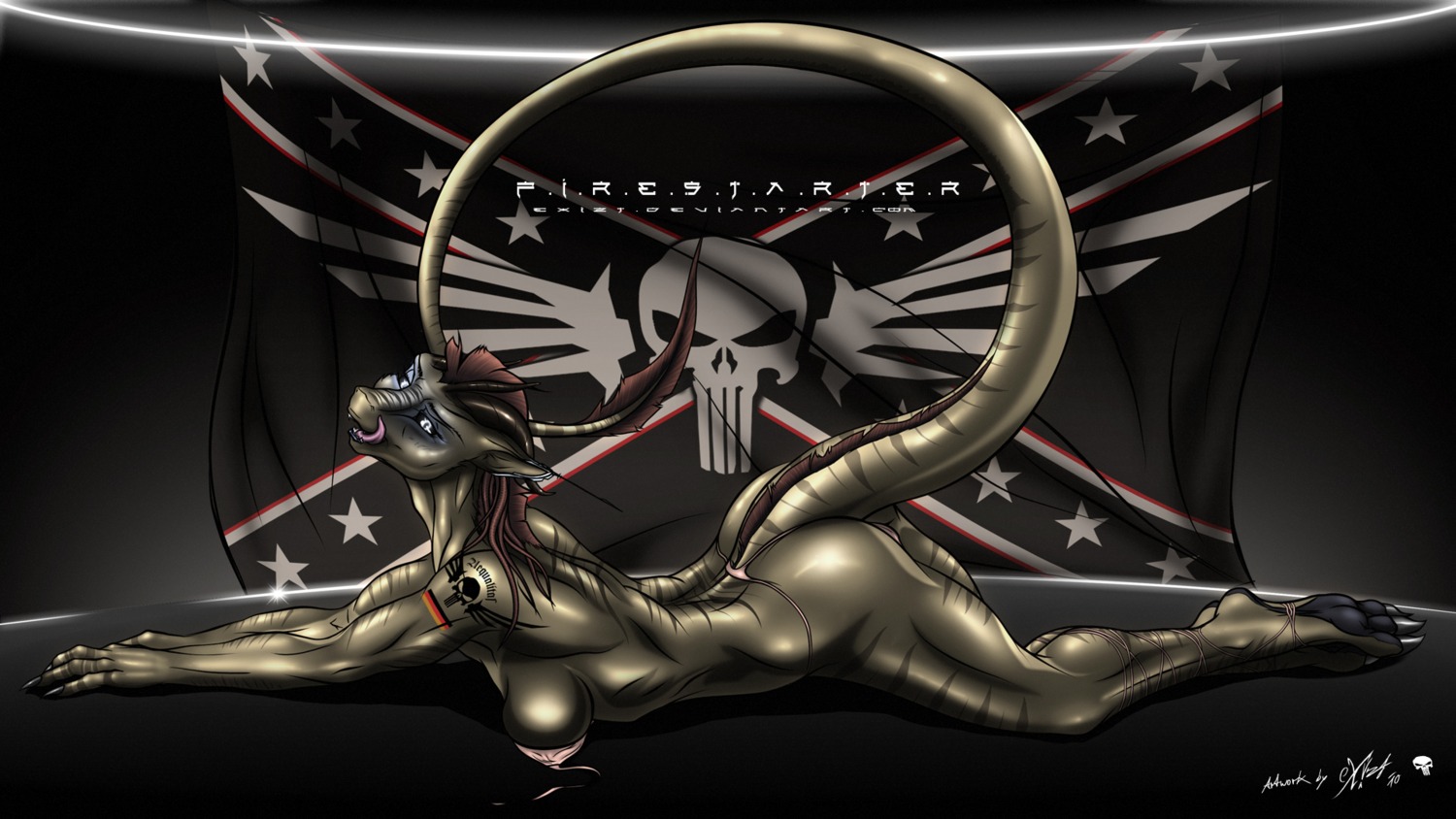 16:9 2010 breasts delta.dynamics dragon e621 female firestarter genitals german hi_res licking licking_lips licking_own_lips lying mythological_creature mythological_scalie mythology non-mammal_breasts nude on_front scalie self_lick side_boob solo tail tattoo tongue tongue_out vulva wallpaper widescreen