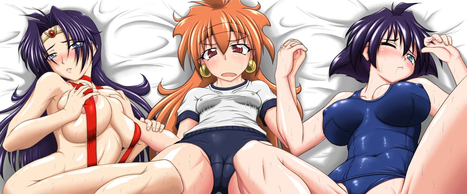 3girls amelia_wil_tesla_seyruun black_hair blush breasts cameltoe erect_nipples_under_clothes female female_only gym_uniform human large_breasts light-skinned_female light_skin lina_inverse long_hair multiple_females multiple_girls naga_the_serpent one-piece_swimsuit orange_hair pale-skinned_female pale_skin princess pussy rule34 short_hair slayers sling_bikini sorceress tagme taro trio