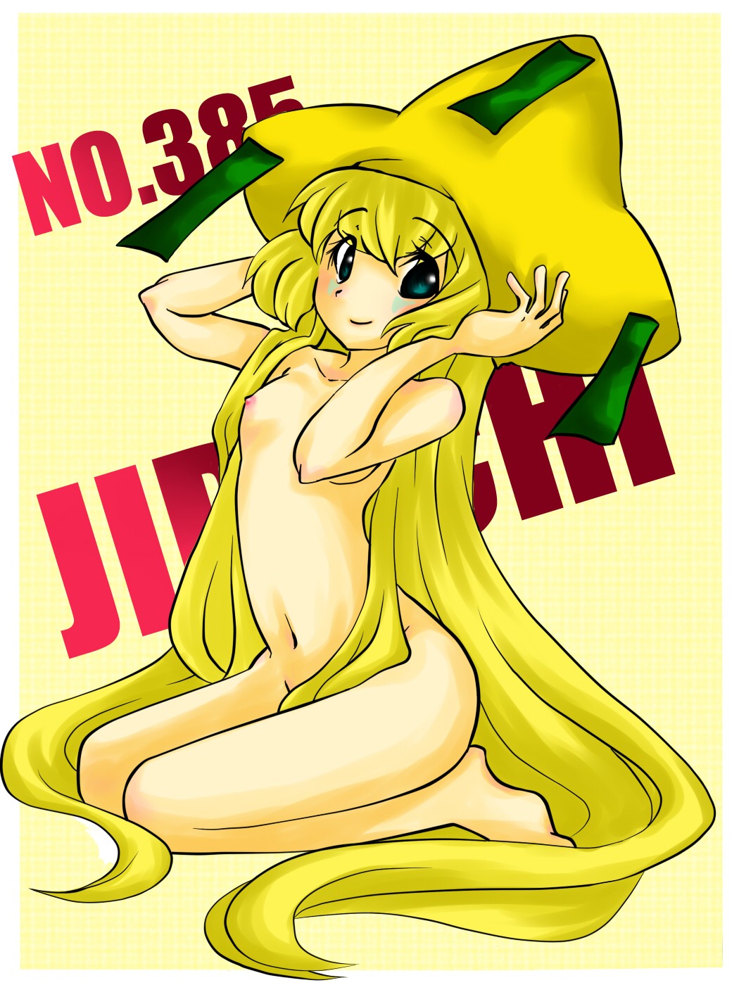 1girls breasts color female female_only gajinka hair hat jirachi looking_at_viewer nude pokemon pokemon_(species) rule34 sitting smile solo solo_female tagme very_long_hair yellow_theme yukihana_(artist)