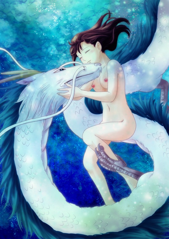 1girls artist_request breasts brown_hair chihiro_ogino dragon female haku_(spirited_away) human light-skinned_female light_skin nipples nude rule34 short_hair spirited_away studio_ghibli tagme