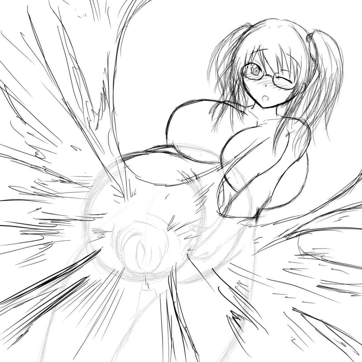 blush breasts cum ejaculation foreskin futanari gigantic_penis glasses hair intersex koufu large_breasts long_hair nude open_mouth peeing penis rule34 sketch uncircumcised urine