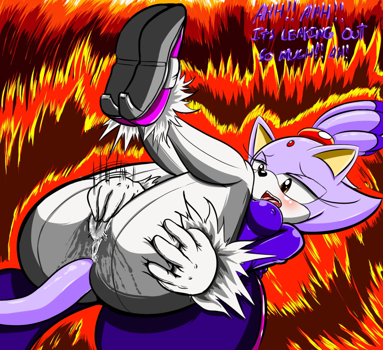 anthro anus big_butt blaze_the_cat bodily_fluids breasts butt domestic_cat e621 english_text felid feline felis female genital_fluids genitals hi_res mammal masturbation nipple_outline nobody147 sega solo sonic_the_hedgehog_(series) text vaginal vaginal_fluids vaginal_masturbation vulva wet