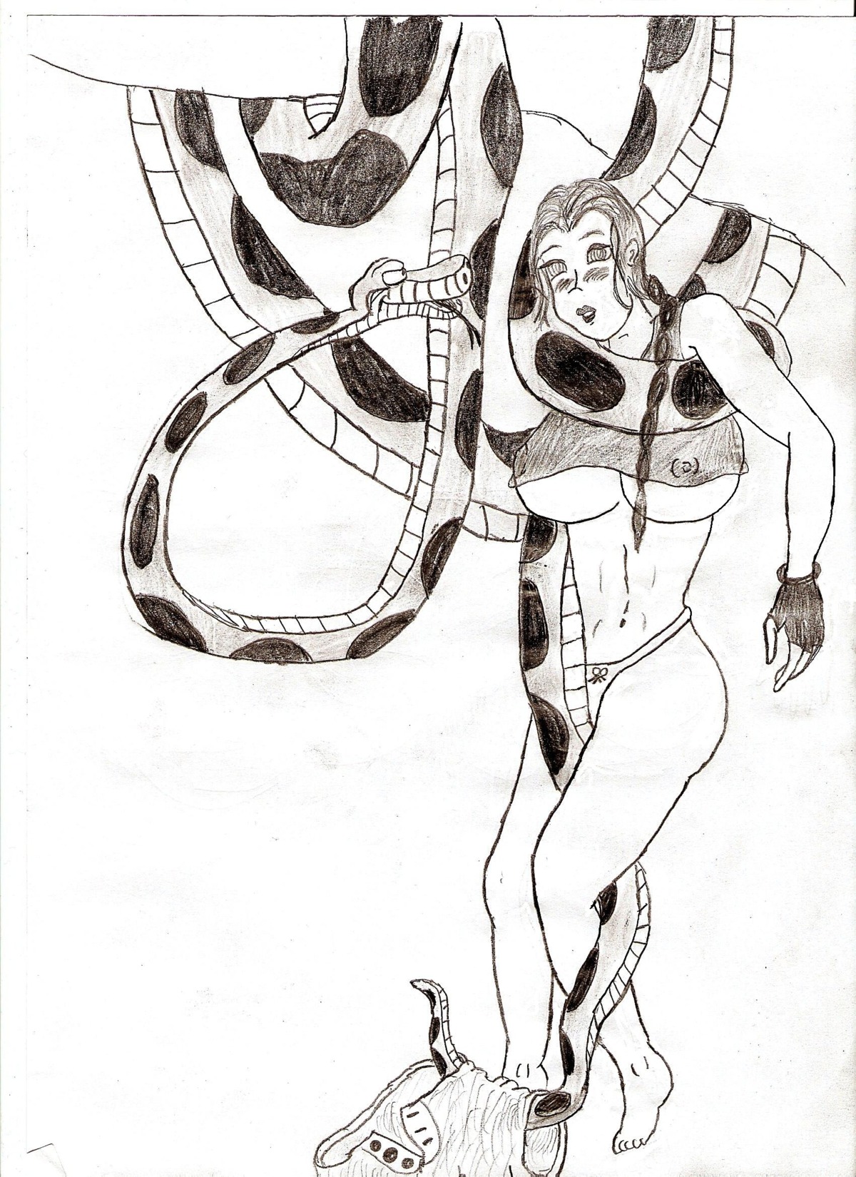 crossover disney female jking kaa lara_croft lara_croft_(classic) monochrome nipples rule34 the_jungle_book tomb_raider tomb_raider_(classic) zoophilia