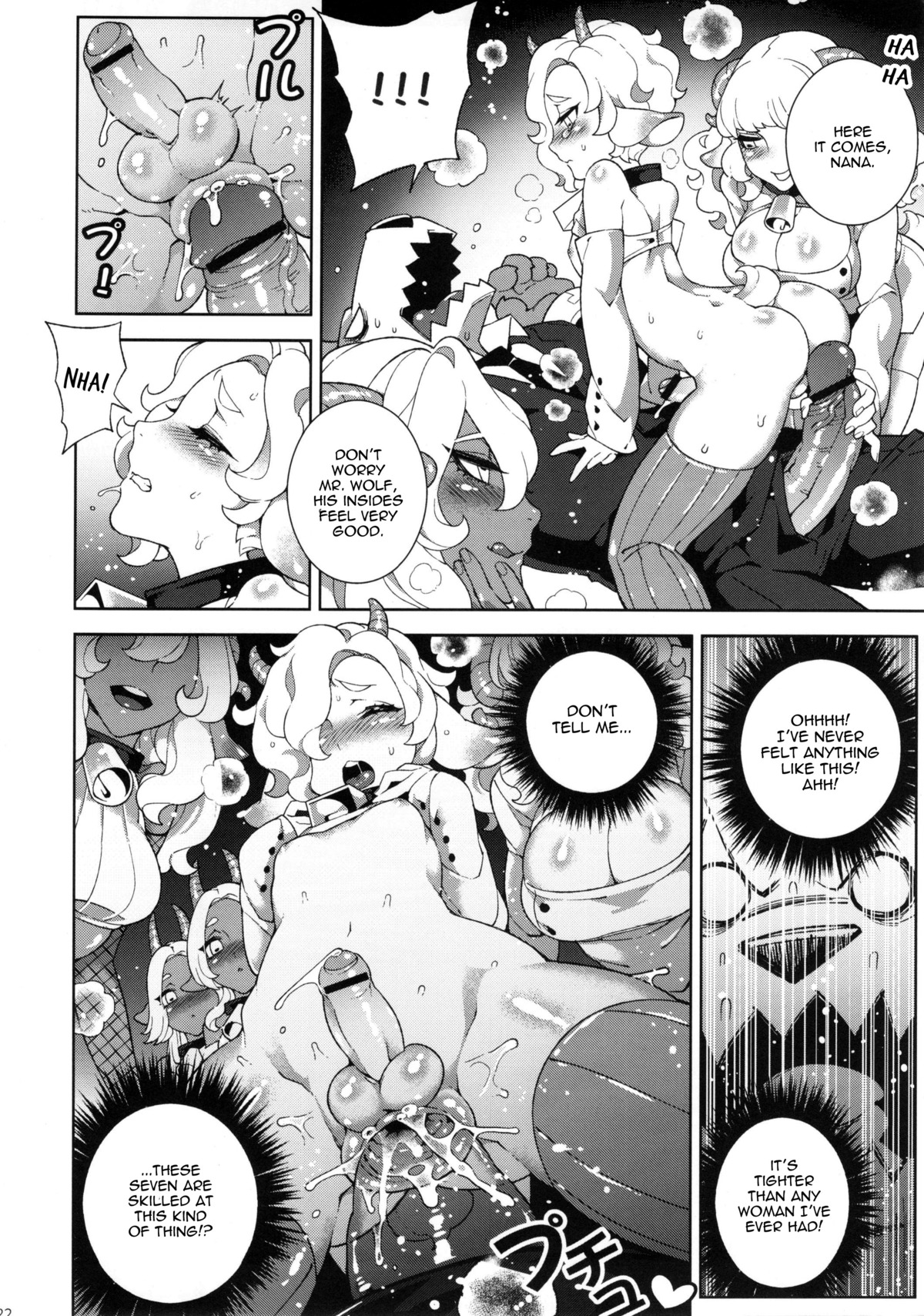 absurd_res anal anthro bell big_bad_wolf big_breasts bovid breasts canid canine canis caprine clothed clothing collar comic crossdressing dialogue dress e621 english_text exclamation_point fairy_tales female femboy fishine genitals goat greyscale group hi_res horizontal_pupils interspecies male male/male male_penetrated male_penetrating male_penetrating_male mammal monochrome multiple_scenes penetration predator/prey pupils sex text the_wolf_and_the_seven_little_goats vulva wolf yokan_(fishine)