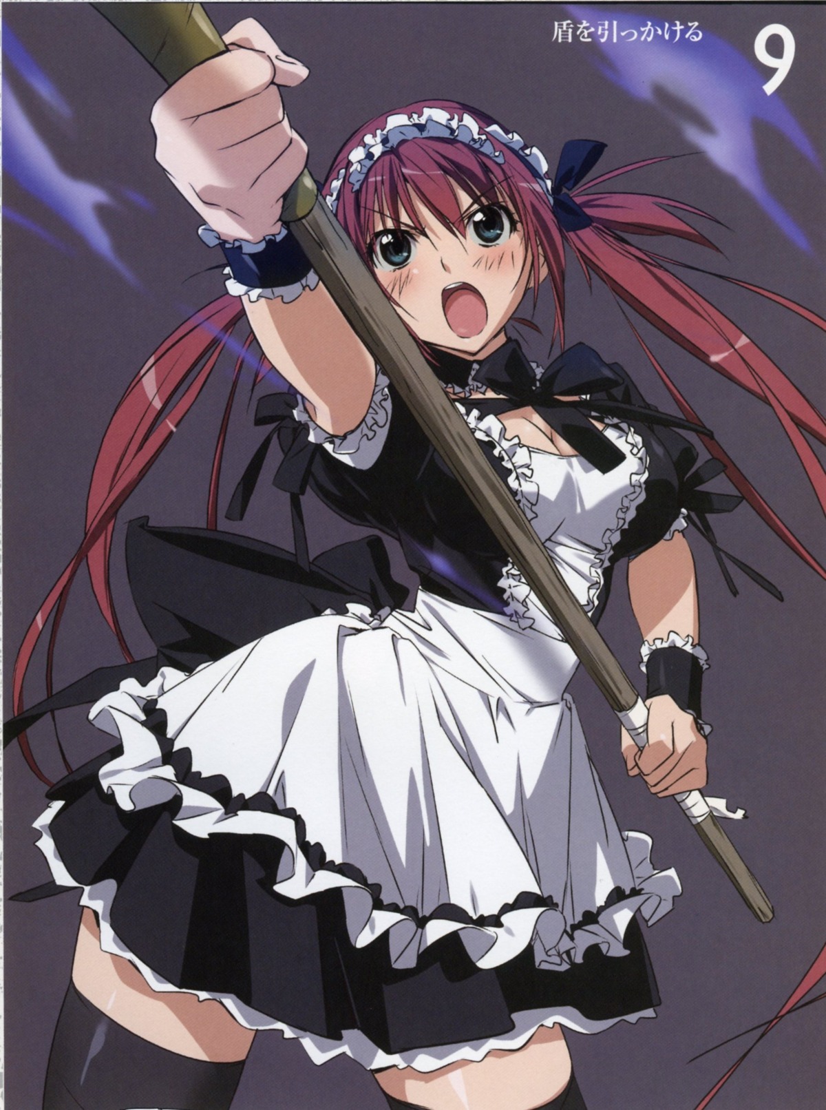 airi female highres maid queen's_blade red_hair rule34 scan scythe takamura_kazuhiro thighhighs zettai_ryouiki