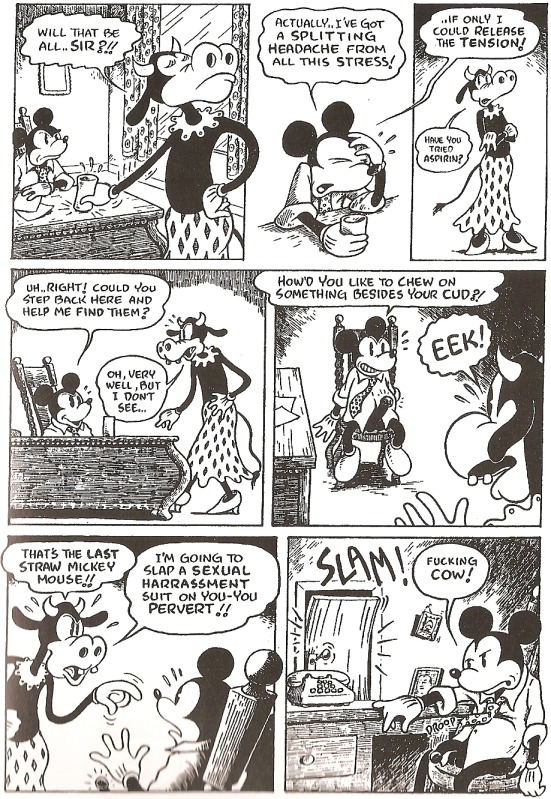 air_pirates anthro black_and_white bovid bovine cattle clarabelle_cow comic dairy_cattle deception disney duo e621 english_text erection exhibitionism female fleischer_style_toon genitals half-erect holstein_friesian_cattle house_mouse male mammal mickey_mouse monochrome mouse murid murine pen_(artwork) penis rejection rodent sexual_harassment shocked tail text toony traditional_media_(artwork) trick