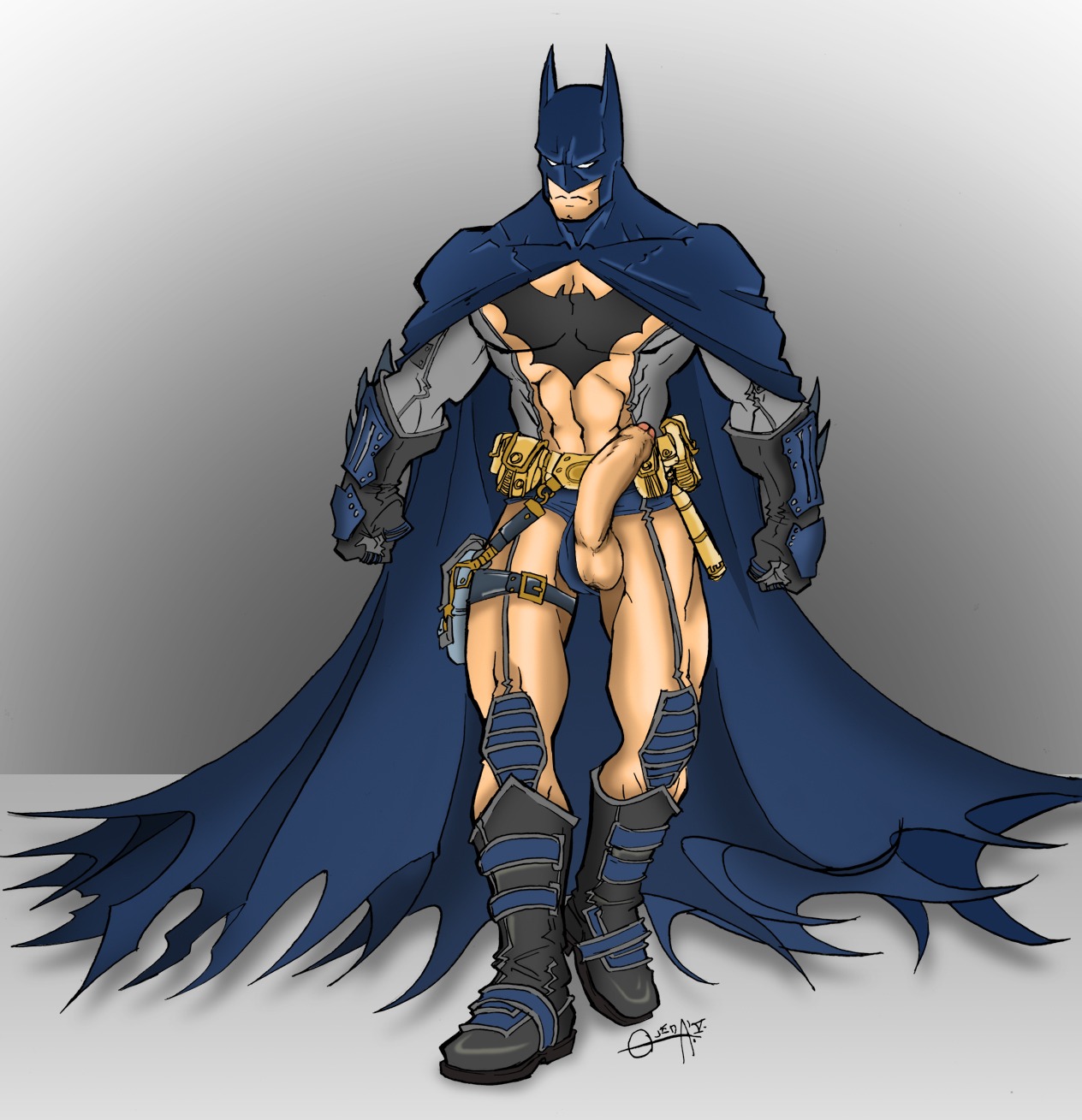 1boy batman batman_(bruce_wayne) batman_(series) bruce_wayne cape dc dc_comics male male_only muscles muscular penis rule34 solo tagme yaoi