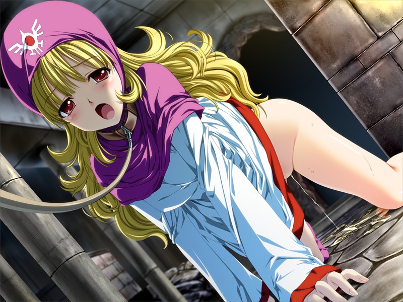 all_fours blonde_hair bottomless clothing collar dragon_quest dragon_quest_ii dress female female_only human leash long_hair open_mouth peeing petplay princess_of_moonbrook red_eyes rule34 solo splush_wave uncensored