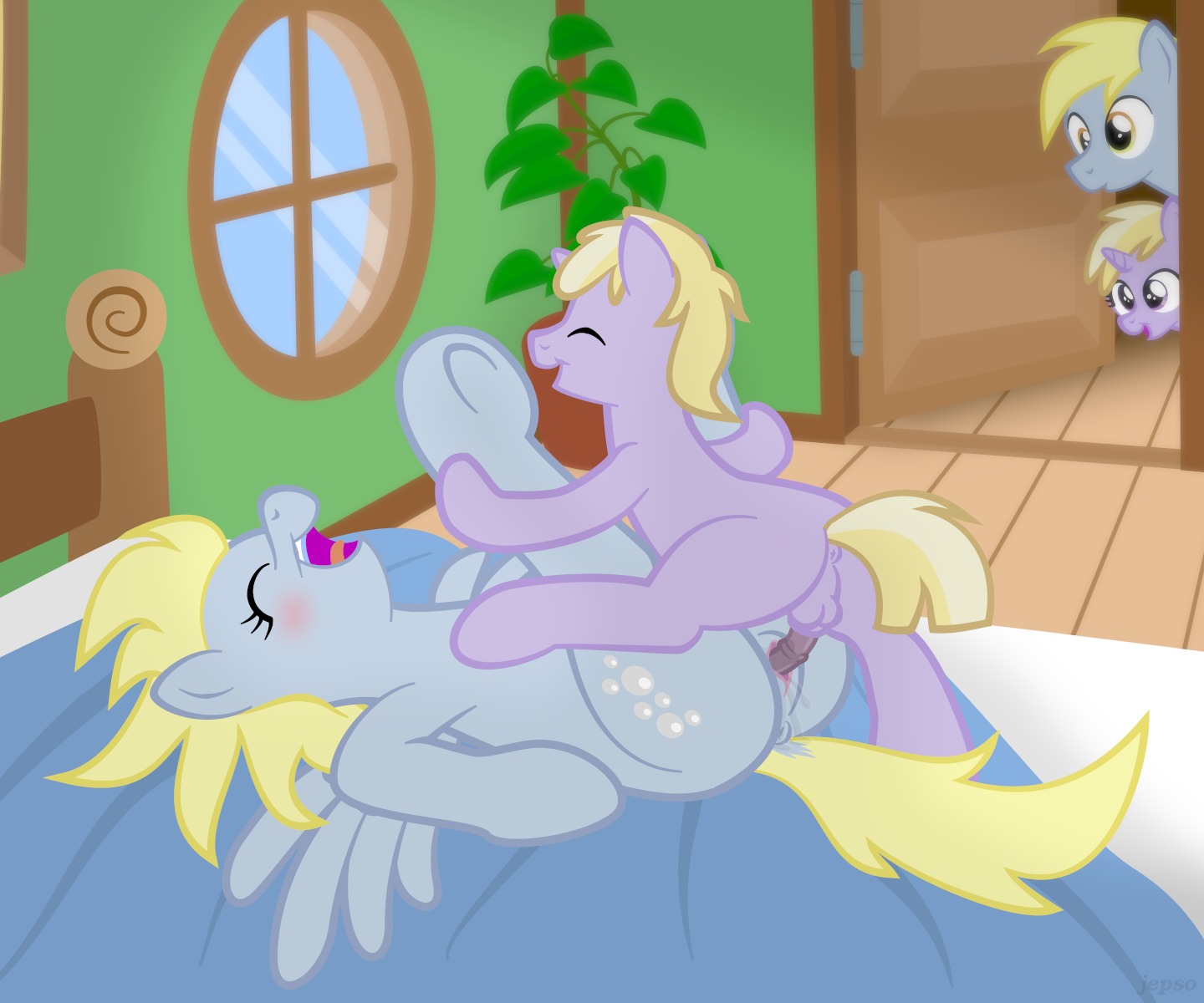 2013 6:5 age_difference anus balls bed being_watched blonde_hair bodily_fluids crossgender derpy_hooves_(mlp) dinky_hooves_(mlp) dominant dominant_young e621 equid equine erection feathered_wings feathers female feral feral_on_feral friendship_is_magic fur furniture genital_fluids genitals grey_body grey_feathers grey_fur group hair happy happy_sex hasbro hi_res horn horse incest_(lore) jepso larger_female larger_sub looking_at_another lying male male/female male_penetrating mammal my_little_pony mythological_creature mythological_equine mythology nude on_back parent_(lore) parent_and_child_(lore) pegasus penetration penis plant pony purple_body purple_fur sex size_difference smaller_male submissive unicorn vaginal vaginal_fluids vaginal_penetration voyeur vulva wings young young_feral younger_dom_older_sub