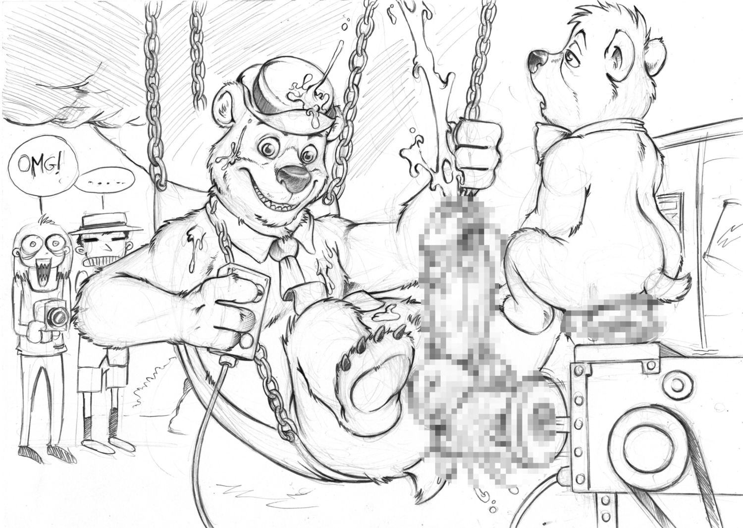 1girls 3boys anal_object_insertion anal_penetration anthro balls bear being_watched boo_boo_bear camera censored chains cum_on_body cum_on_hat cum_on_self cum_spurt cum_while_penetrated cumshot dildo_in_ass dildo_sitting erection female fucking_machine fur furryrevolution gay hanna-barbera hat large_balls large_penis male mammal mosaic_censoring necktie outraged penis pointless_censoring remote_control rule34 sex_machine sling spread_legs toe_claws yogi_bear yogi_bear_(character)