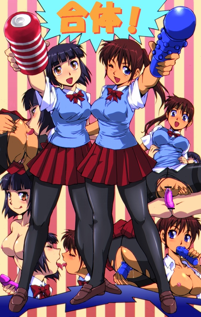 :d :q ;d anilingus anus ass black_hair black_legwear blue_eyes blush bowtie breasts brown_eyes brown_hair censored copyright_request dildo double_dildo female hair kamisimo_90 kissing masturbation multiple_females multiple_girls no_panties open_clothes open_mouth open_shirt oral pantyhose pleated_skirt pointless_censoring ponytail pussy pussy_juice rule34 school_uniform sex shirt skirt smile spread_legs tan tenga text tied_hair tongue torn_pantyhose translated wink yuri