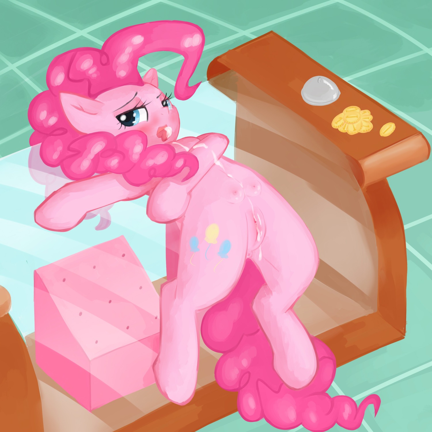 1:1 2012 absurd_res after_sex against_surface anus bell blue_eyes blush bodily_fluids call_bell counter cum cutie_mark e621 earth_pony equid equine female feral friendship_is_magic genital_fluids genitals glass hasbro hi_res horse looking_at_viewer mammal money my_little_pony on_glass pinkie_pie_(mlp) pony ponylicking prostitution simple_background solo tail teats tongue vulva