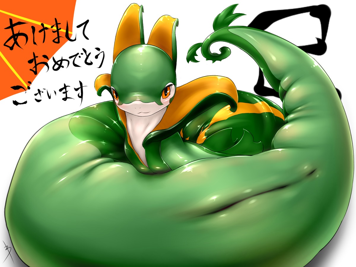 2013 4:3 anus archived_source bamia digital_media_(artwork) e621 female feral generation_5_pokemon genitals japanese_text looking_at_viewer nintendo nude pokemon pokemon_(species) presenting presenting_vulva reptile scalie serpentine serperior simple_background snake solo text vulva white_background