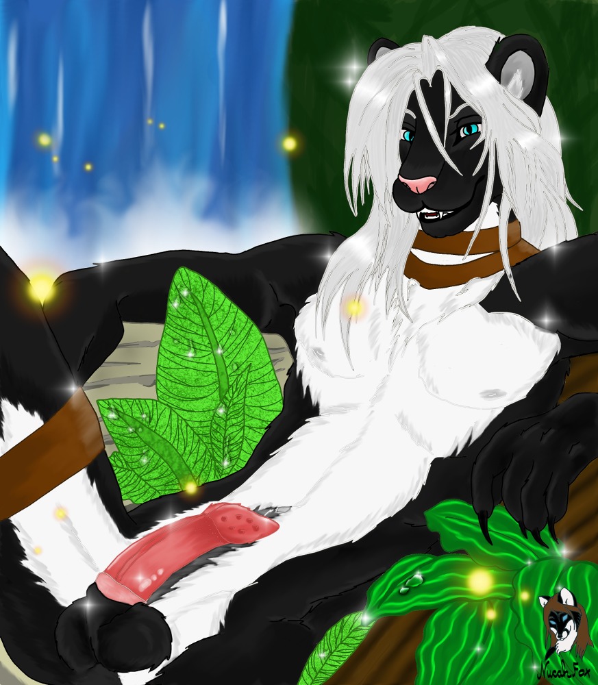 animal_genitalia anthro balls biped blue_eyes e621 erection felid genitals hair male mammal micah nipples nucahfox nude pantherine penis presenting sheath solo white_hair