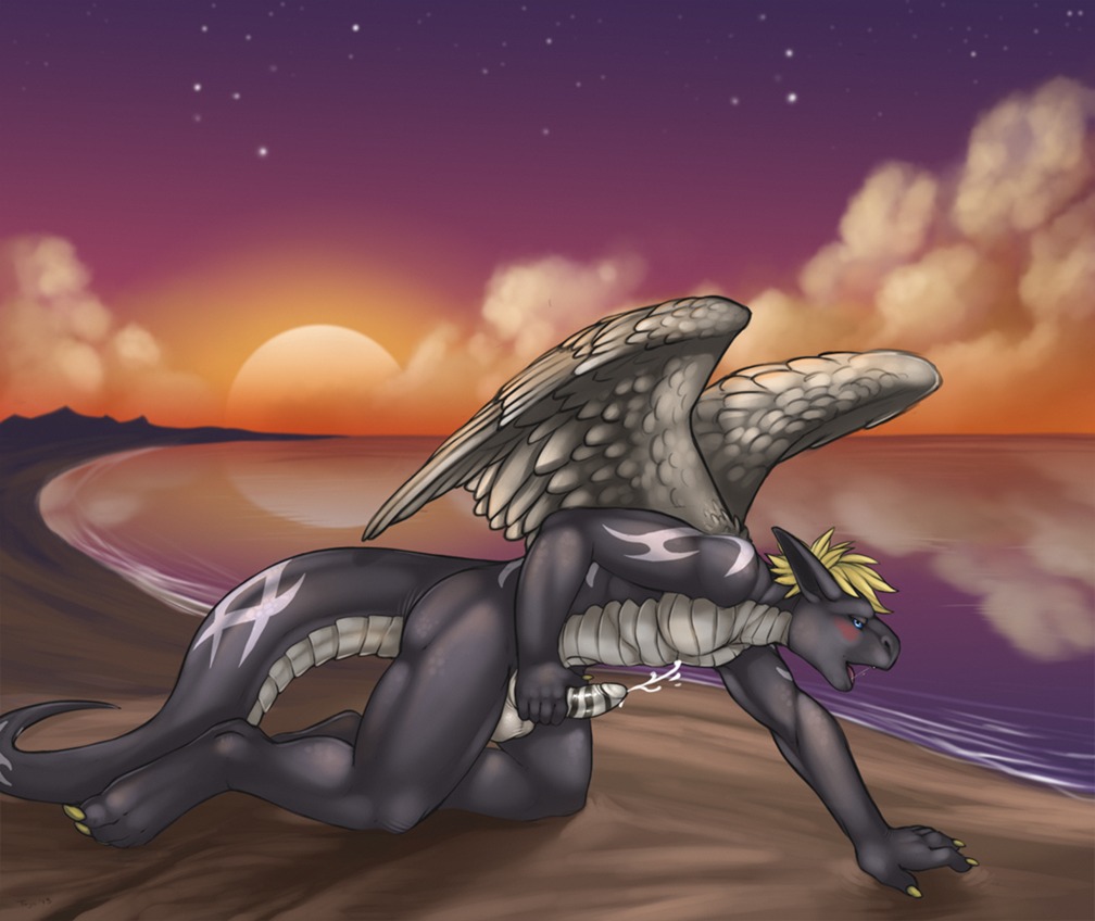 all_fours anthro balls beach biped blonde_hair blush bodily_fluids cloud conditional_dnp cum cumshot darkdragon23 detailed_background dragon e621 ejaculation erection feathered_dragon feathered_scalie feathered_wings feathers genital_fluids genitals grey_body hair humanoid_genitalia humanoid_penis male masturbation mythological_creature mythological_scalie mythology nude nude_beach open_mouth orgasm outdoor_nudity outside penile penile_masturbation penis saliva saliva_string sand scalie sea seaside sky solo sunset tail tattoo tojo_the_thief water wings