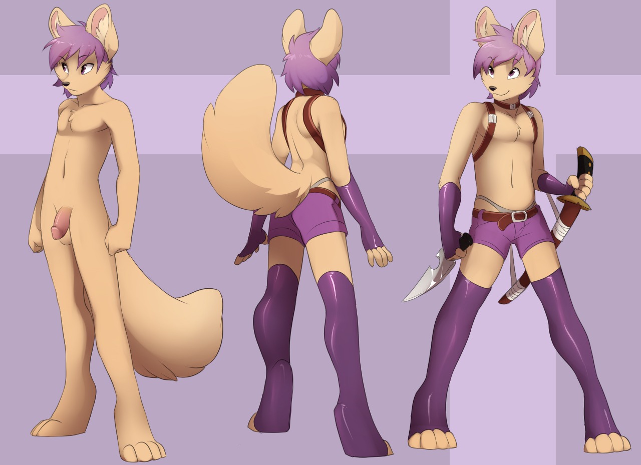 4_toes anthro balls belt biped bottomwear canid canine choker clothed clothing collar digital_media_(artwork) e621 feet femboy fenix_(fenix-fox) fingerless_gloves flaccid footwear fox genitals gloves hair handwear jailbird jewelry katana knife latex legwear male mammal melee_weapon model_sheet multiple_poses necklace nude paws penis pose purple_hair red_eyes shorts socks solo sword tail thigh_highs thong toeless_footwear toeless_socks toes underwear weapon